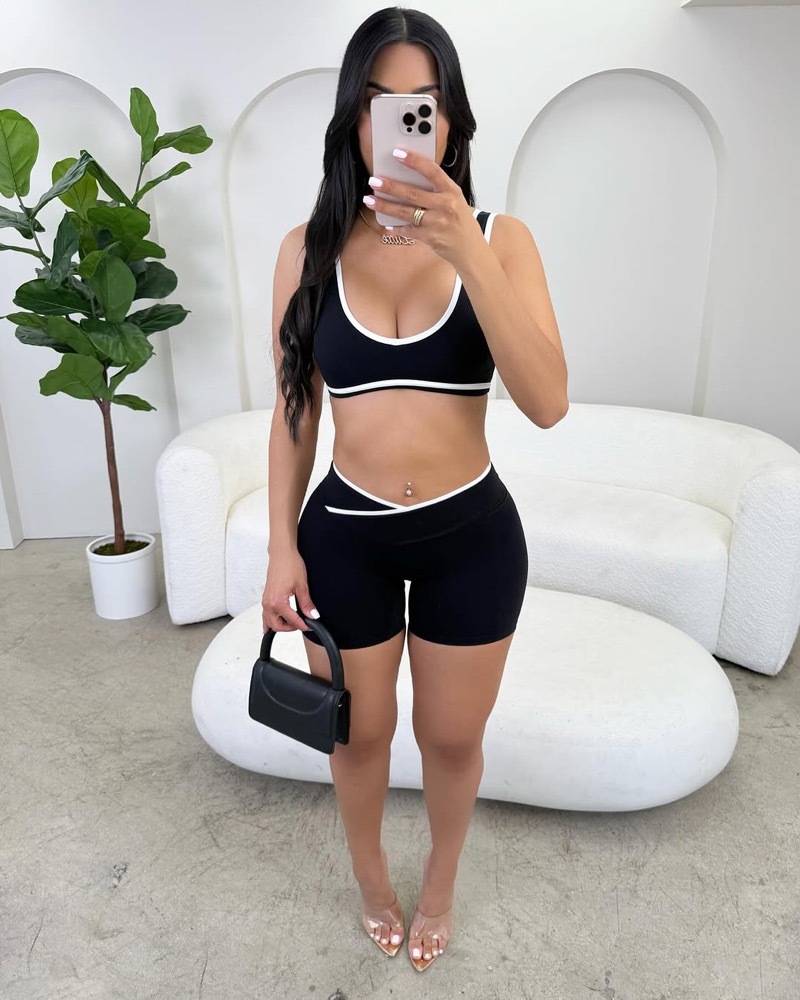 STYLISH LADY Contrast Trim Yog - Yoga Fitness Fit Club 评论和价格