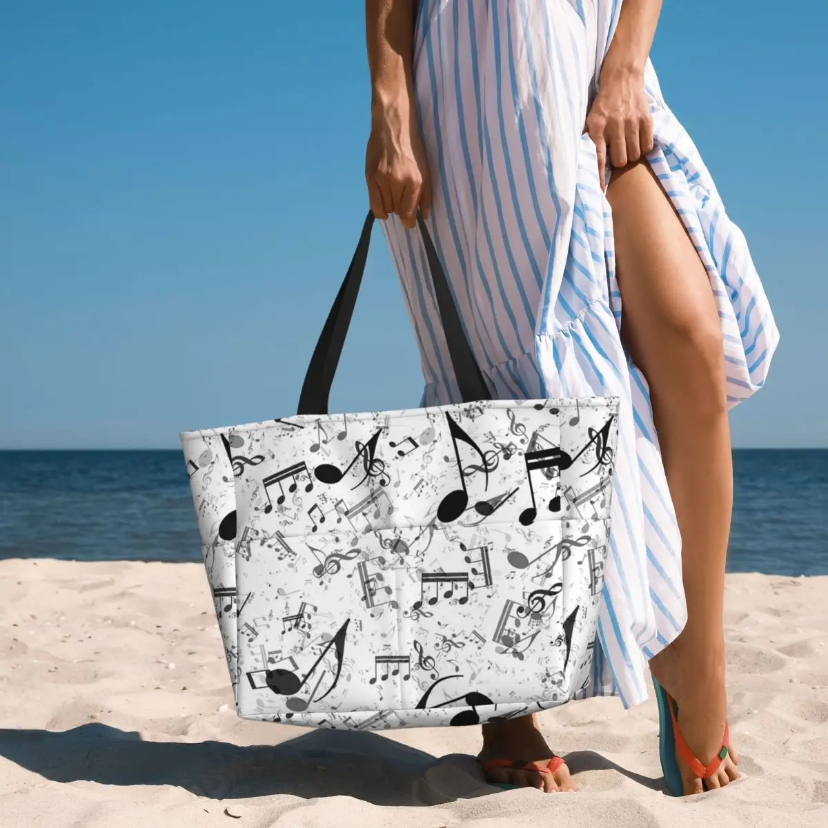 Bass Music Notes Beach Tote Ba - Yoga Fitness Music 评论和价格