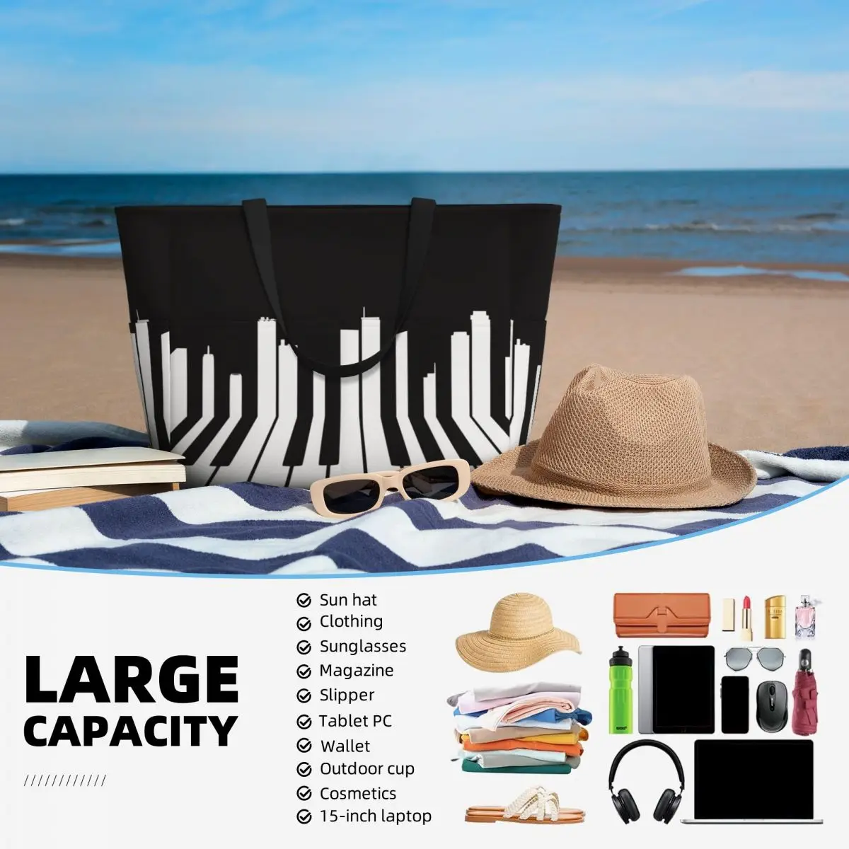 Piano City Music Beach Tote Ba - Yoga Fitness Music 评论和价格