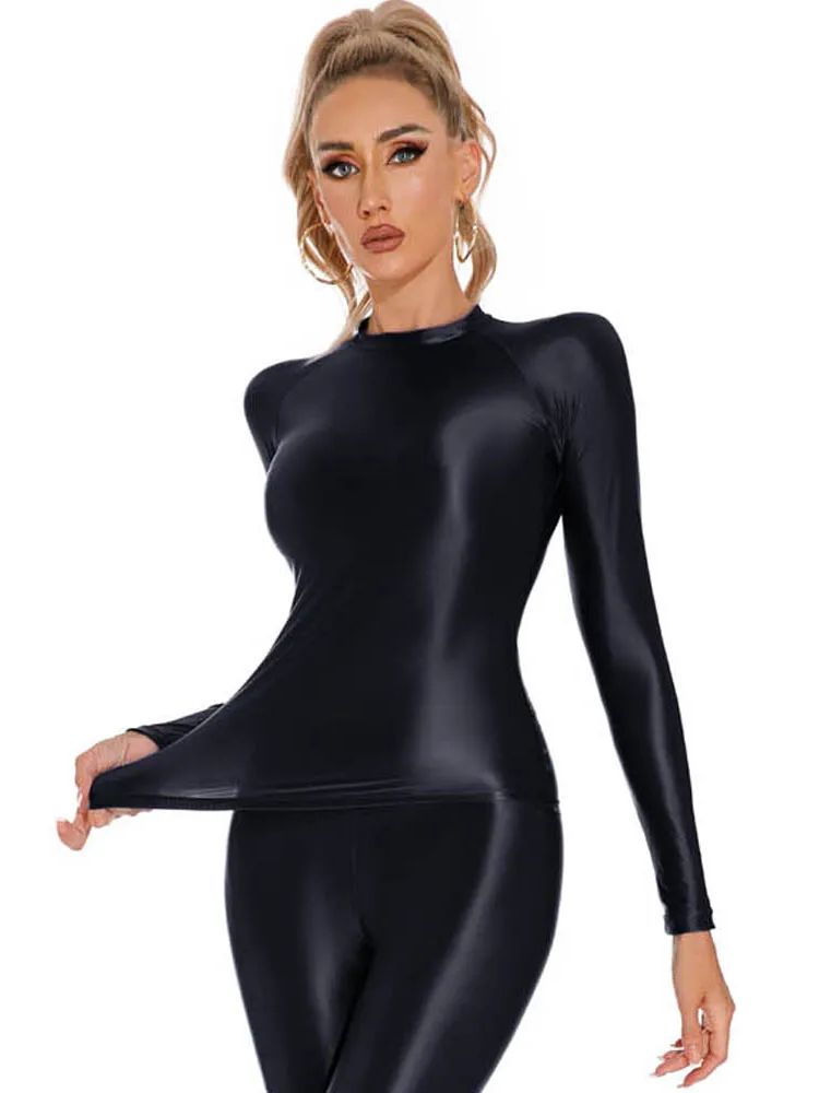 Glossy Shiny Elasitc Long Slee - Yoga Fitness Fit Club 评论和价格