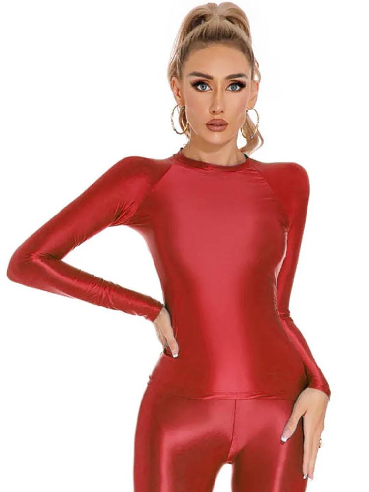 Glossy Shiny Elasitc Long Slee - Yoga Fitness Fit Club 评论和价格