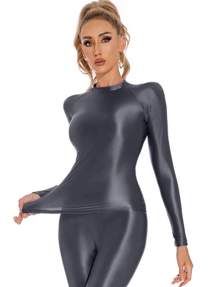Glossy Shiny Elasitc Long Slee - Yoga Fitness Fit Club 评论和价格